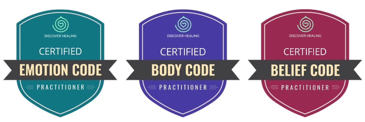 Zertifikatssiegel: Certified Emotion Code, Body Code und Belief Code Practitioner, Discover Healing.